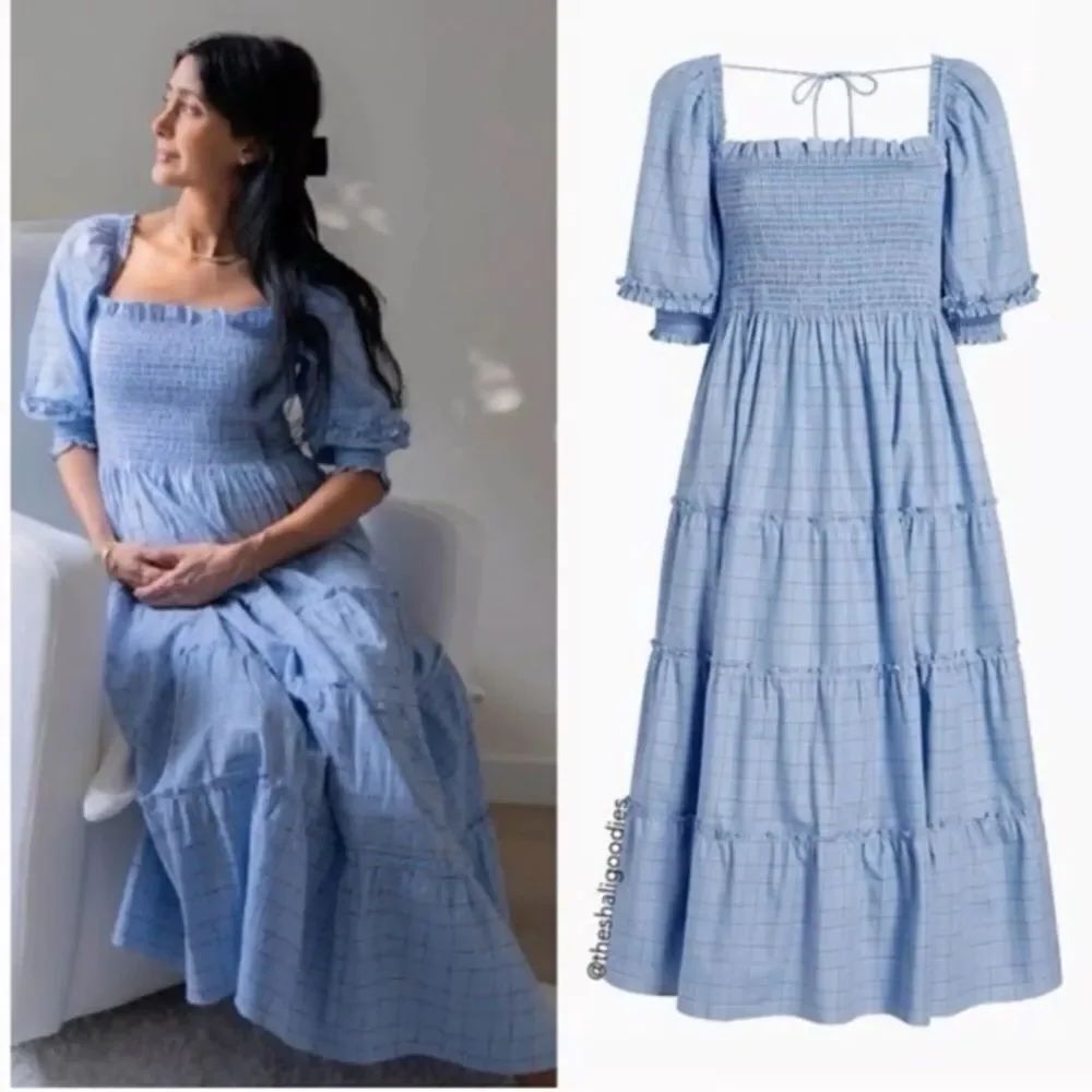 Hill House The Nesli Nap Dress in the light blue glitter check pattern